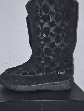 Coach Black Suede Signature Logo Boot Detail